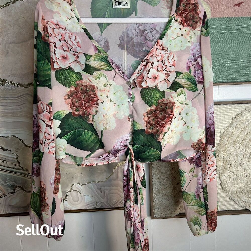 Show Me Your MuMu Women's Floral Tunic Blouse Size M Long Sleeve